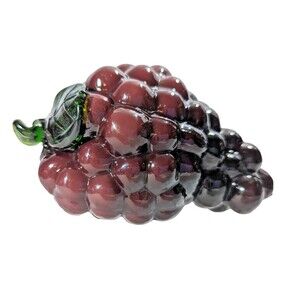 Glass Grape Cluster Green Leaf Stem Purple Grapes Cluster Paperweight Vintage